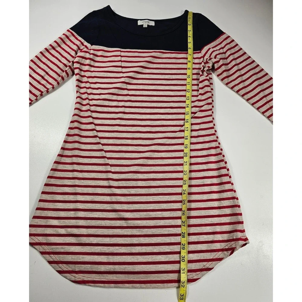 NWOT Umgee size small patriotic red white blue tunic top 3/4 sleeve ^